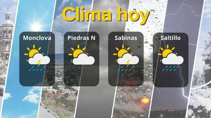 Coahuila tendrá una jornada con lluvias y posibles tormentas en tres municipios, mientras Piedras Negras conservará temperaturas cálidas y cielos con nubes
