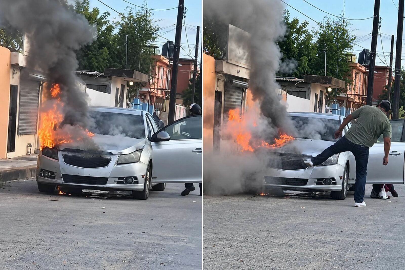 Envuelven llamas a automóvil frente a primaria en Frontera