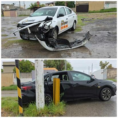 Lluvias complican circulación y se registra choque entre taxi y vehículo particular en Piedras Negras